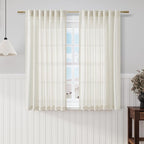 Cream Linen Sheer Curtains 54 Inch Length 2 Panel Set Back Tab Pocket Semi by Nanspring