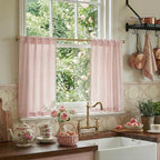 RYB HOME Linen Cafe Curtains 24 inch Length, Kitchen Farmhouse Striped Tier by RYBHOME
