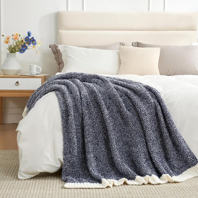 Snuggle Sac Navy Throw Blanket for Couch, Oversized Throw XL Super Soft Warm - Image 6