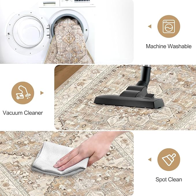 Yamaziot Washable Runner Rug, Stain Resistant Low Pile Distressed Carpet Runner - Image 6