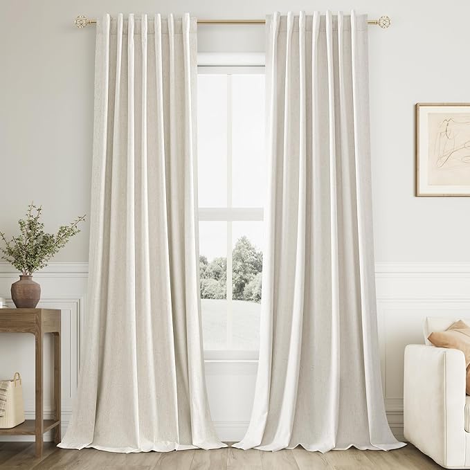 Guken Cream 100% Blackout Linen Curtains 126 Inch Length 2 Panels Set by Guken