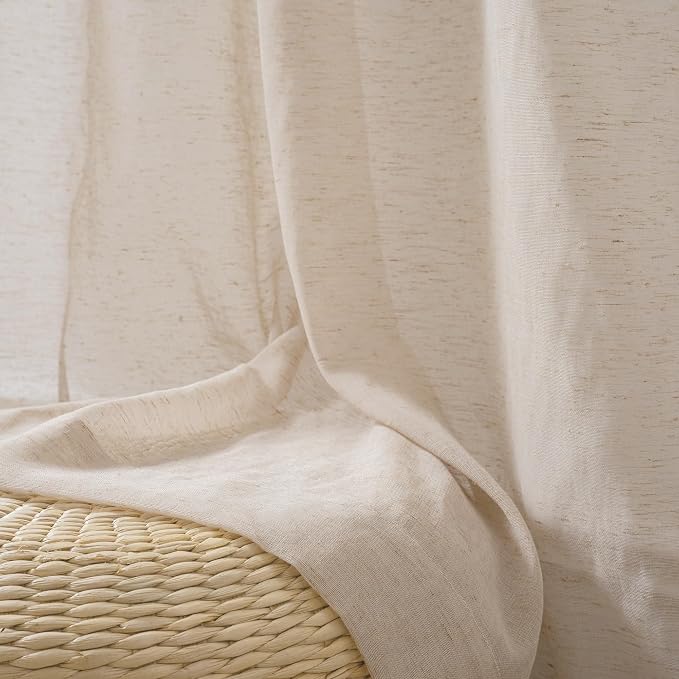 FMFUNCTEX Linen Sheer Curtains for Bedroom, Taupe Curtains 63 Inch Length for - Image 3