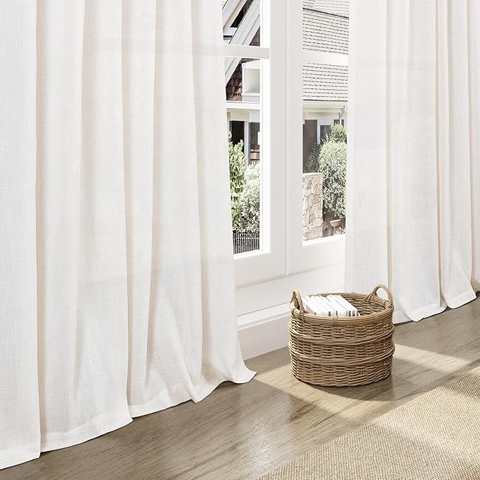 Ivory White Linen Curtains 132 Inch Length - Image 5