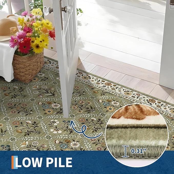 Large Entryway Rug 3x5 Floral Washable Area Rugs Vintage Soft Non-Slip Small - Image 6