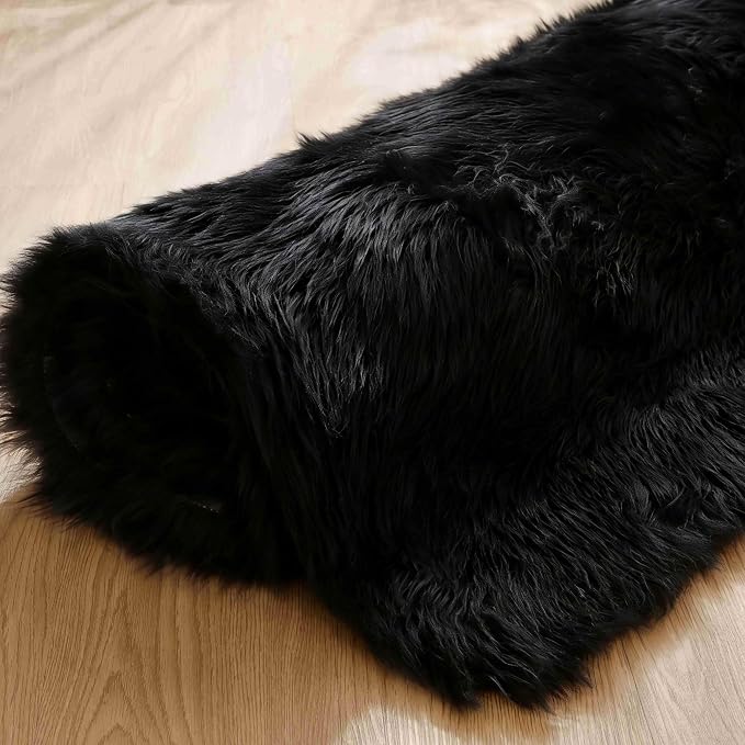 Goolela Black Sheepskin Area Rug 8x10 Fluffy Fuzzy Furry Shag Carpet - Image 8