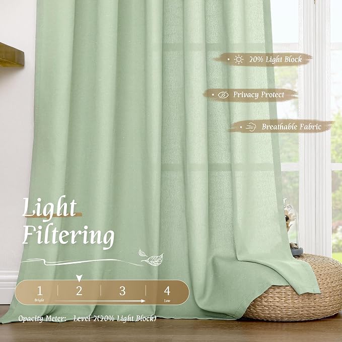 LAMIT Natural Linen Curtains for Bedroom, 72 Inch Faux Linen Textured Light - Image 4