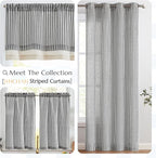 jinchan Linen Valance Curtain Striped Small Window Curtain Double Layer Light - Image 9