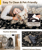 Area Rugs Square 8ft Washable Non-Slip, Floral Vintage Distress Print Pattern - Image 4