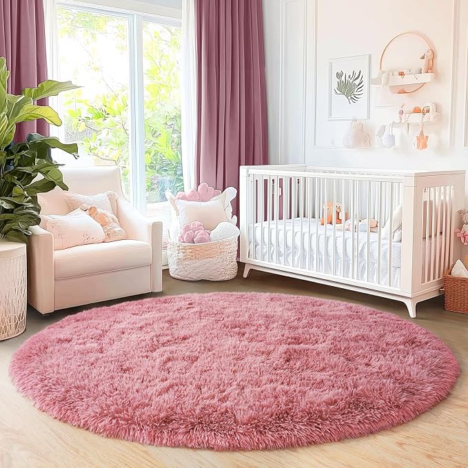 5'x5' Blush Round Rugs for Girls Bedroom, Ultra Soft Fluffy Circle Rug for Kids - Image 7
