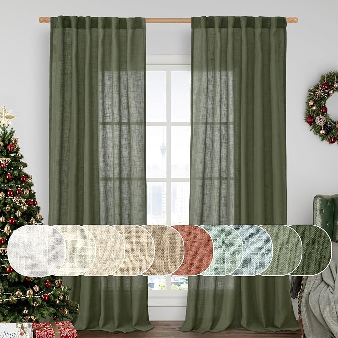 LAMIT Linen Semi Sheer Curtains 96 inches Long 2 Panels Set, Light Filtering by LAMIT