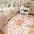 RELEANY Area Rugs 3'x4' Washable Non-Slip, Floral Vintage Distress Print by RELEANY