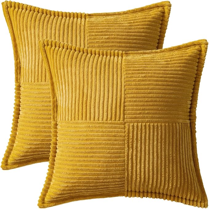 MIULEE Mustard Yellow Corduroy Decorative Euro Sham Pillow Covers 24x24 Inch - Image 6