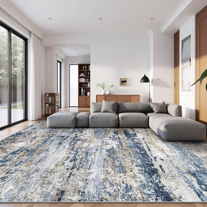 Area Rugs 10x14 Living Room: Washable Rug Modern Abstract Neutral Soft Non-Slip by pmtsns