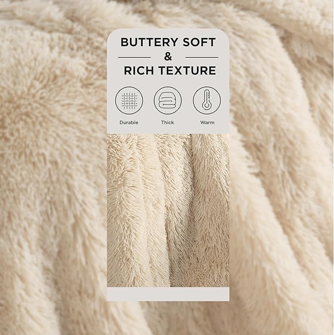 Bedsure GentleSoft Fluffy Beige Blankets Queen Size - Image 2