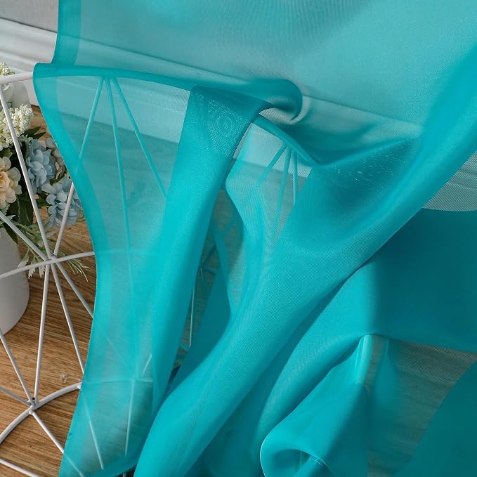 OVZME Turquoise Sheer Curtains 78 Inches Long 2 Panels - Image 2