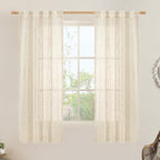 LAMIT Semi Sheer Beige Linen Curtains 63 inch, Light Filtering Panels Back Tab by LAMIT