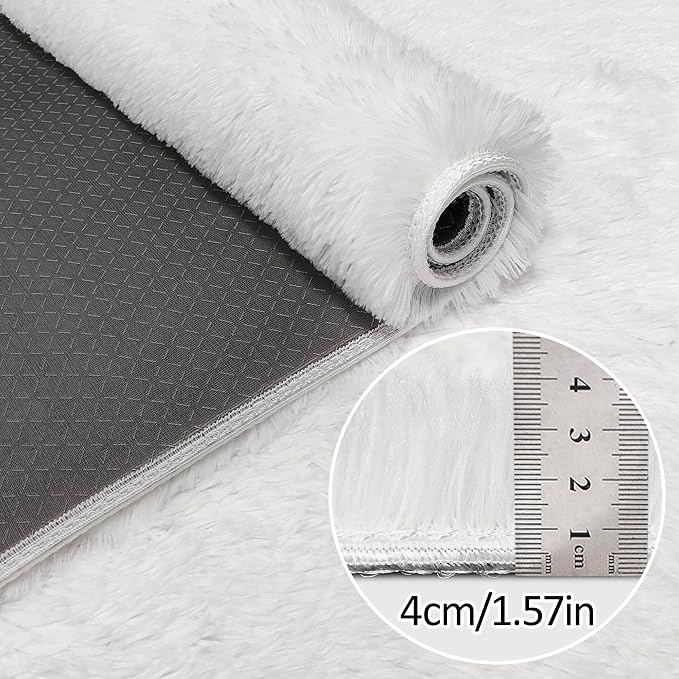 Runner Rug for Bedroom White 2x10ft Fluffy Area Rug Bedside Runner Rug for Kids - Image 5
