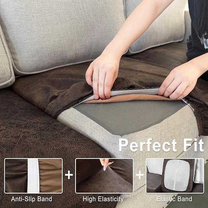 Leather Look Couch Cushion Covers Sofa Seat Slipcovers Sets Couches Furniture - Image 5