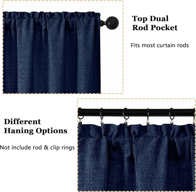 OWENIE Navy Blue Valances for Windows 1 Pcs 24 Inch Length, Light Filtering - Image 5