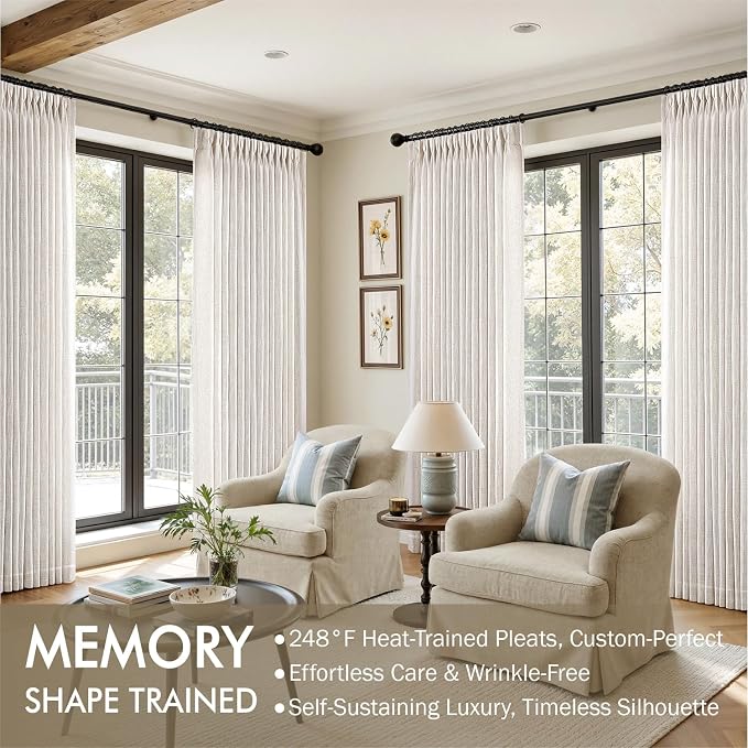 MIULEE Pinch Pleated Thick Linen Curtains 94 Inches Long 2 Panels - Image 2