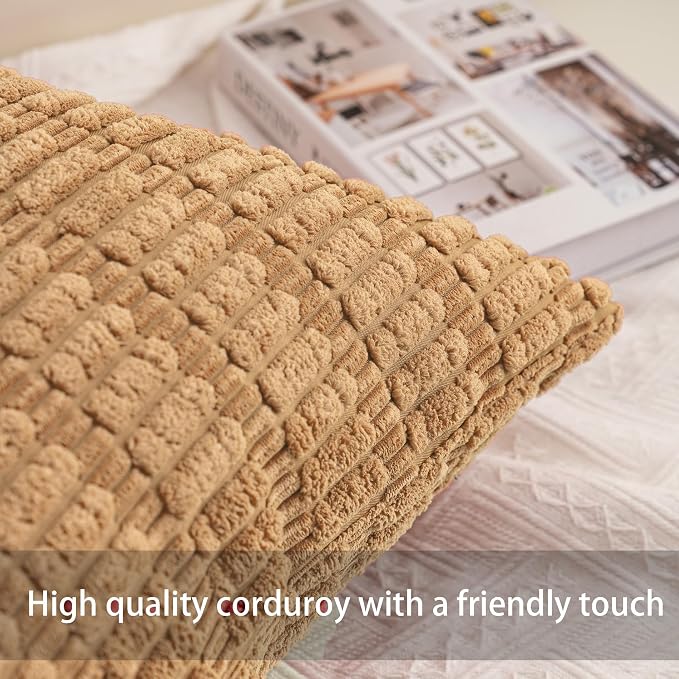 Pack of 2 Corduroy Decorative Throw Pillow Covers 16x16 Inch Soft Striped - Image 2