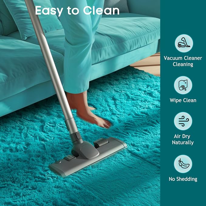 Ophanie Teal Rugs for Bedroom Living Room, Fluffy Fuzzy Furry Carpet, Plush - Image 6