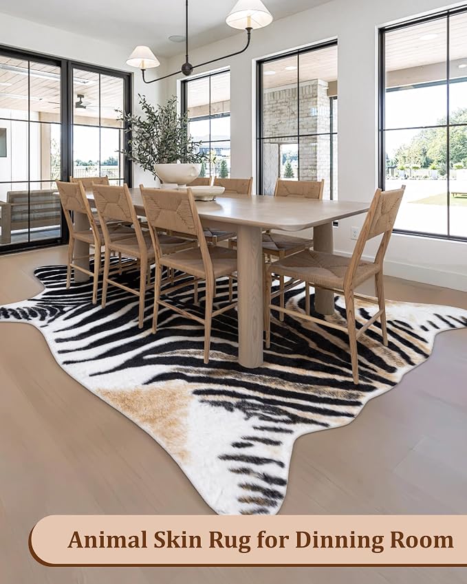 Zebra Print Rug for Living Room, Faux Fur Zebra Hide 5.2x7 Feet Animal Skin Rug - Image 8