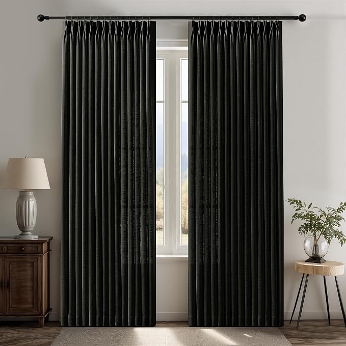 IVAPUPU Pinch Pleated Curtains 90 Inches Long, Light Filtering Thick Linen by IVAPUPU