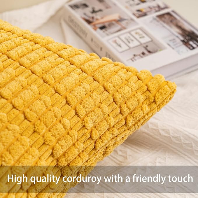 Pack of 2 Corduroy Decorative Throw Pillow Covers 16x16 Inch Soft Striped - Image 2