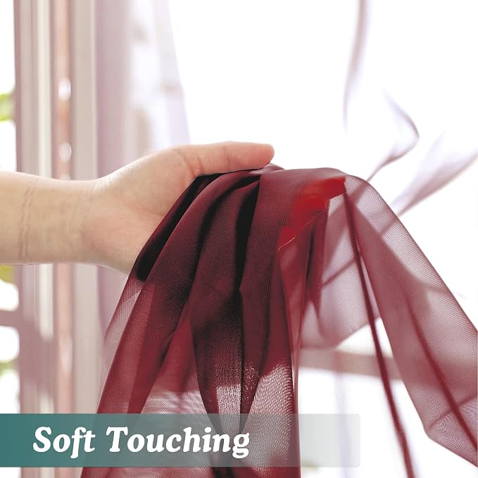 Chyhomenyc Burgundy Sheer Curtains 78 Inches Long 2 Panels Set - Image 5