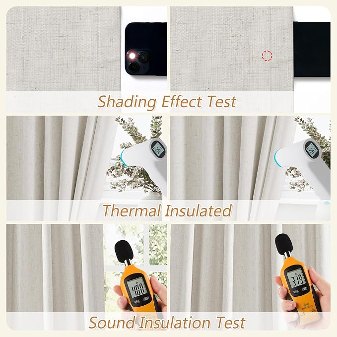 Guken 112 Inch Long Boho 100% Black Out Curtain 2 Panels Set, Linen Blackout - Image 5