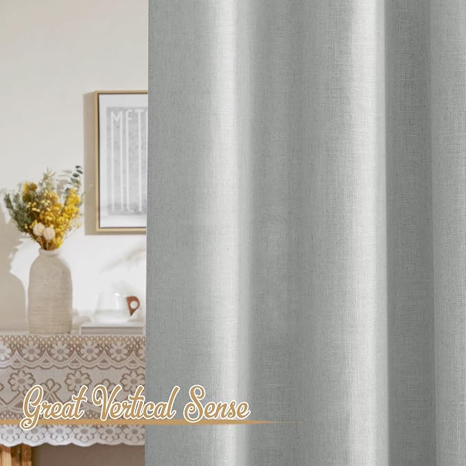 NICETOWN Light Gray Linen Sheer Curtains 108 inches Long, Rod Pocket & Back Tab - Image 3