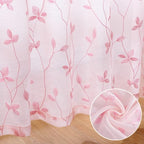 HOMEIDEAS Pink Sheer Curtains 52 X 63 Inches Length 2 Panels Embroidered Vine - Image 3