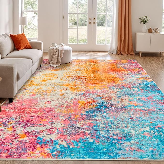 Rugflix 8x10 Area Rugs for Living Room, Washable Large Multicolor Rug by RugflixAreaRugs