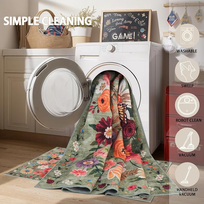 Floral Rug for Entryway, Non-Slip Indoor Door Carpet Stain Resistant Boho Small - Image 5