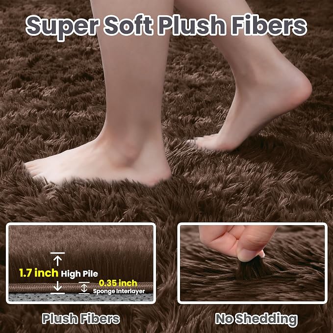 8x10 Area Rugs for Living Room Rug: Soft Fluffy Shag Brown Rugs for Bedroom - Image 5
