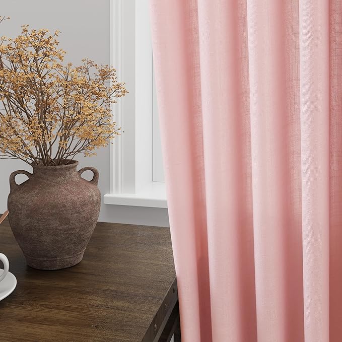 Pink Linen Curtains 90 Inch Long 2 Panels Set - Image 4