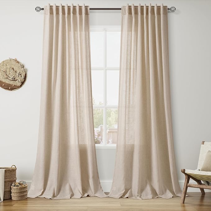 Nanspring Grey Flax Linen Curtains 102 Inches Long by Nanspring