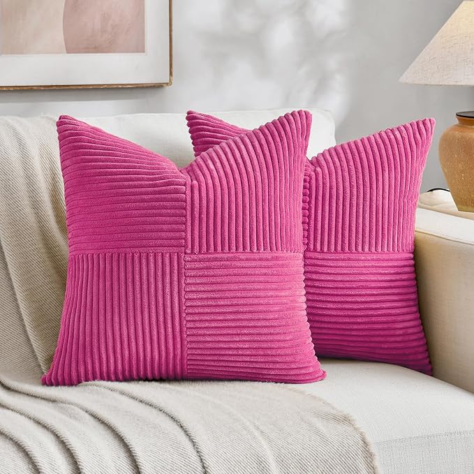 Fancy Homi 2 Packs Hot Pink Euro Decorative Throw Pillow Covers 26x26 Inch by Fancy+Homi