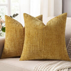 decorUhome Summer Mustard Yellow Chenille Throw Pillow Covers 18x18 Set of 2 by decorUhome