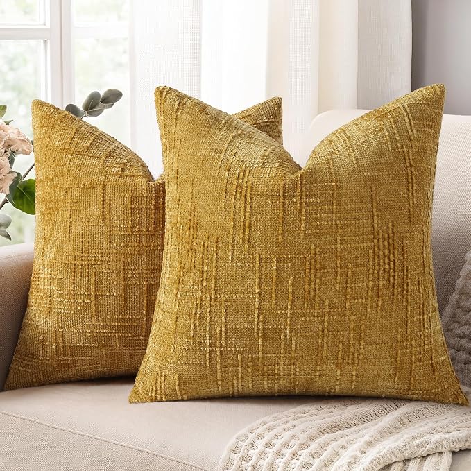 decorUhome Summer Mustard Yellow Chenille Throw Pillow Covers 20x20 Set of 2 by decorUhome