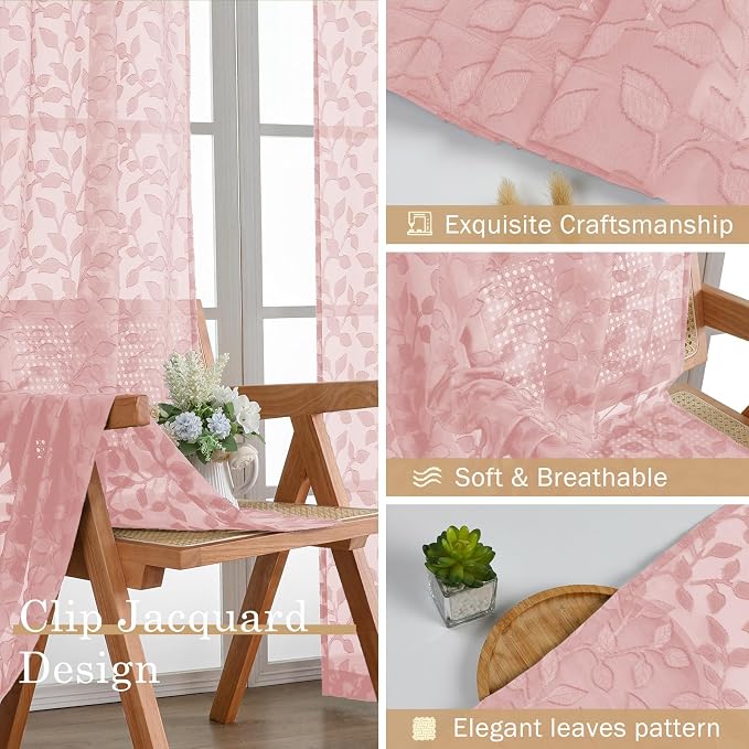 Chyhomenyc Extra Long Blush Pink Sheer Curtains 108 Inch Length 2 Panels Set - Image 7