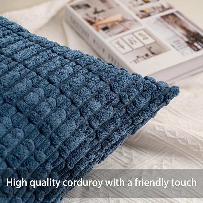 Pack of 2 Corduroy Decorative Throw Pillow Covers 20x20 Inch Soft Striped - Image 2