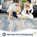 9x12 Area Rug for Living Room, Washable Modern Abstract Large Area Rug Neutral - Image 3