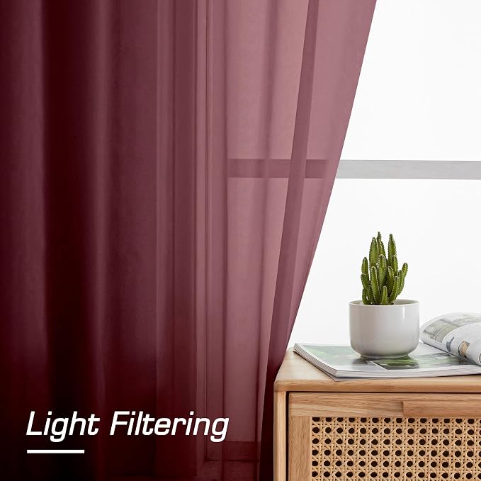 Aiyufeng Sheer Curtains Burgundy Red - Image 6
