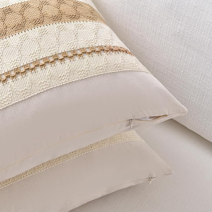 Fancy Homi Set of 1 Tan Neutral Decorative Throw Pillow Cover 20x20 Inch - Image 3
