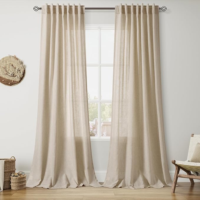Taupe Burlywood Linen Curtains for Living Room 105 Inches Long Light Filtering by Nanspring