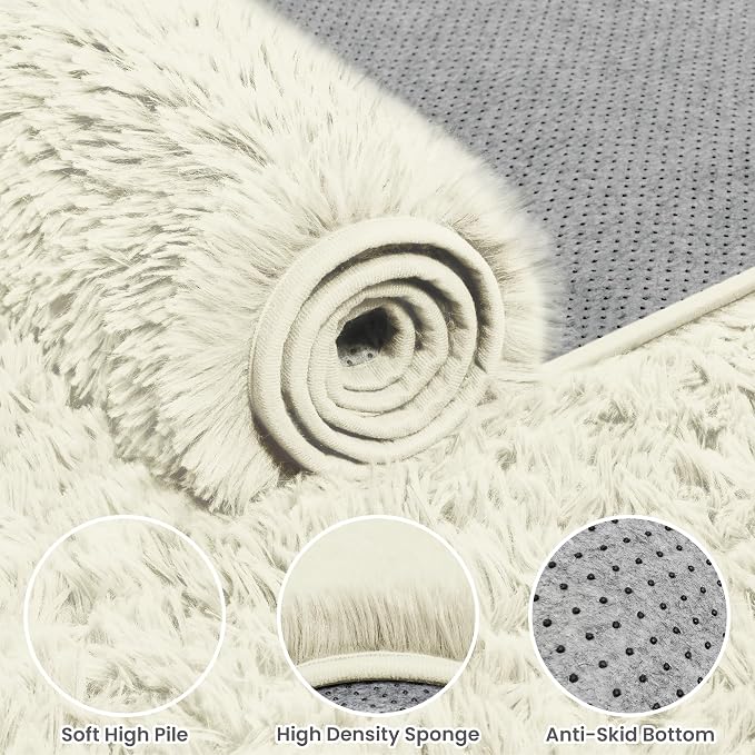 5x7 Area Rugs for Living Room Rug: Soft Fluffy Shag Cream White Rugs for Bedroom - Image 6