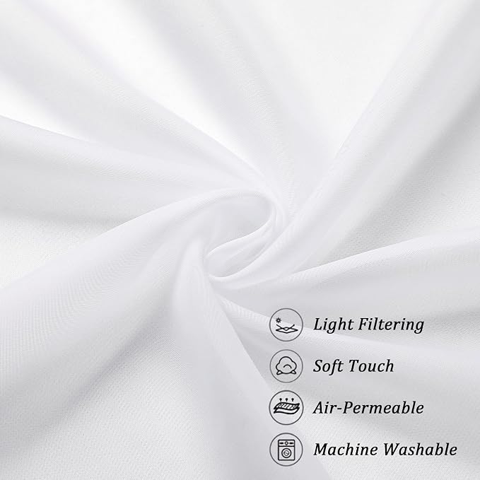 Chyhomenyc White Sheer Curtains 54 Inch Long 2 Panels Set, Short Voile Rod - Image 9