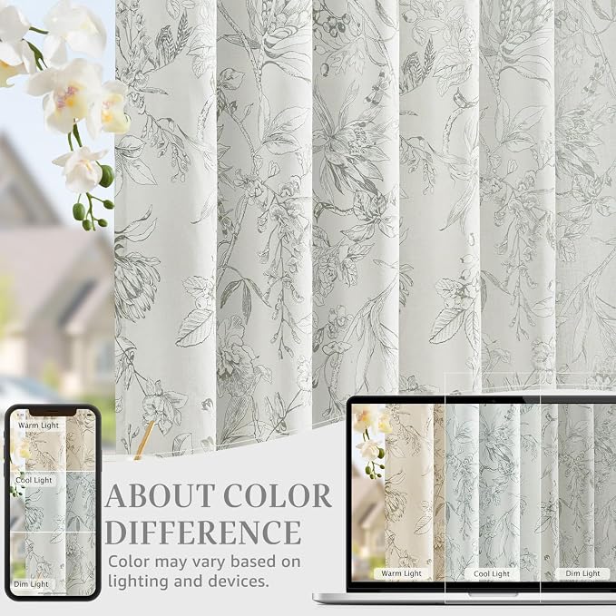 jinchan Floral Curtains 96 Inches Long Charcoal Grey Flower Linen Farmhouse - Image 5
